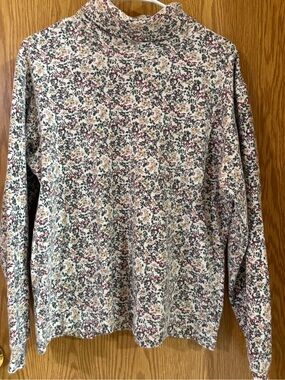 St. John's Bay Floral Mock Neck Long Sleeve Tee - Cream with Green & Red Print